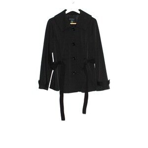Cynthia Rowley Women's Black Belted Short Trench Jacket Coat Poly Cotton  Size L